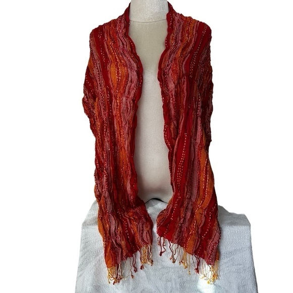 Cejon Orange Pink Metallic Textured Scarf Wrap - Picture 5 of 8